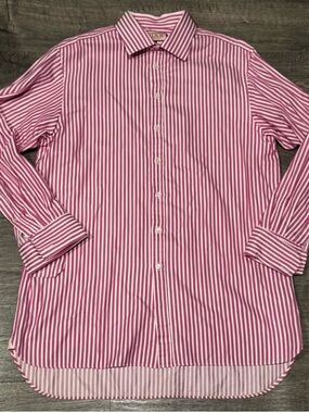 Thomas Pink Prestige Pink & White Striped Button Down Shirt Size 17-1/2-37